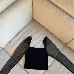 Zara Black Top with Sheer Sleeves